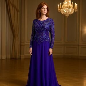 Vintage Lillie Rubin Royal Purple Beaded Evening Gown Long Sz 4